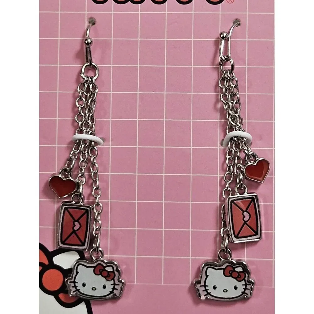 Sanrio Hello Kitty Claire's enamel earrings envelope heart chain new
